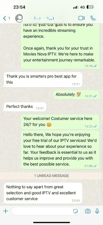 Best IPTV UK customer service review - positive feedback for IPVision streaming