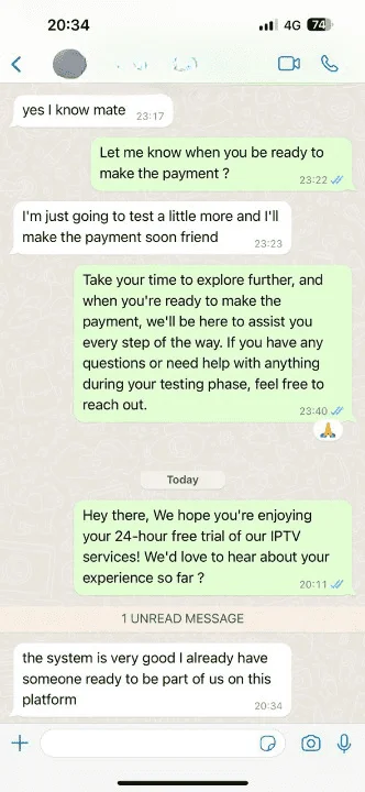 IPTV UK customer testimonial about free trial experience - IPVision positive review