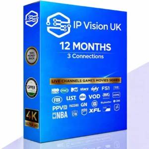Premium family IPTV package 12 months with 3 connections and 4K streaming capability