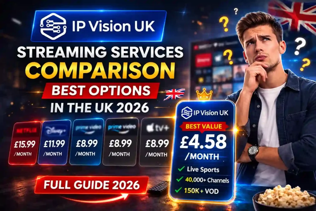 streaming services comparison UK 2026 showing Sky Netflix Disney Plus and IPTV