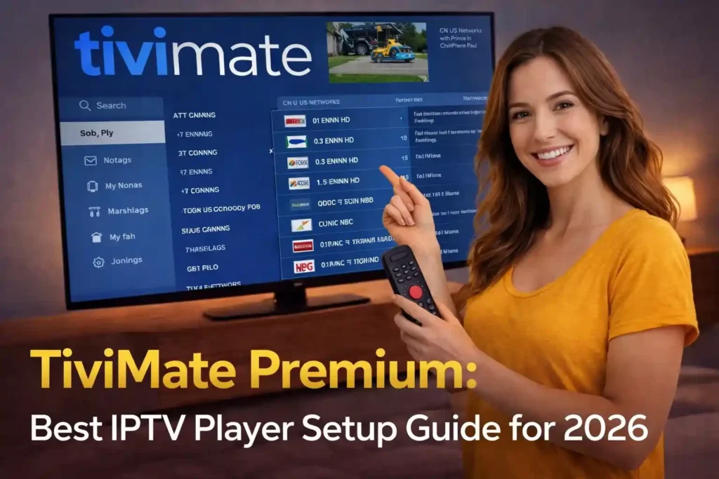 TiviMate Premium app interface displaying EPG and live channels on Fire TV Stick